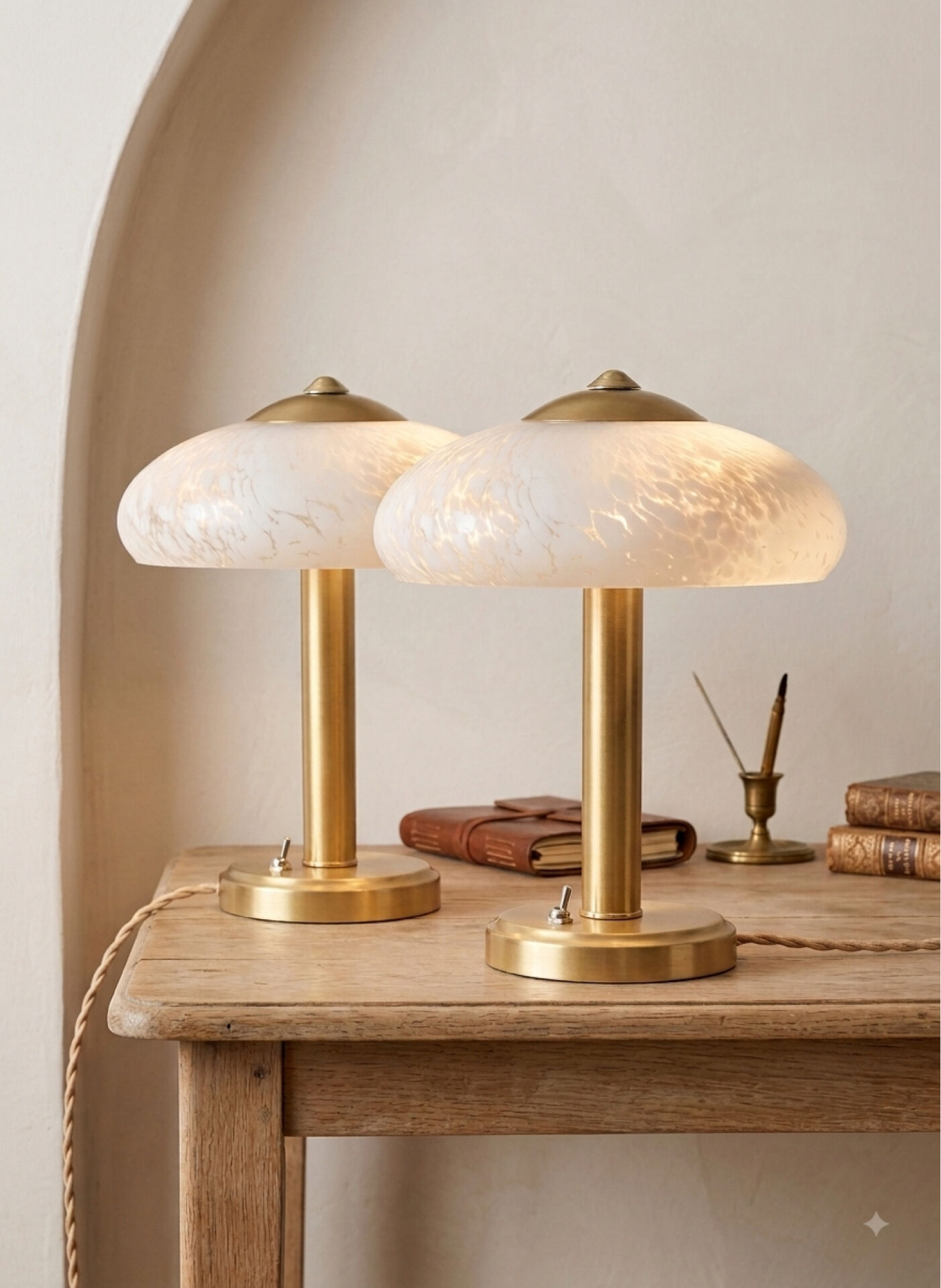 Paire de lampes à poser art déco verres de Clichy  & Laiton