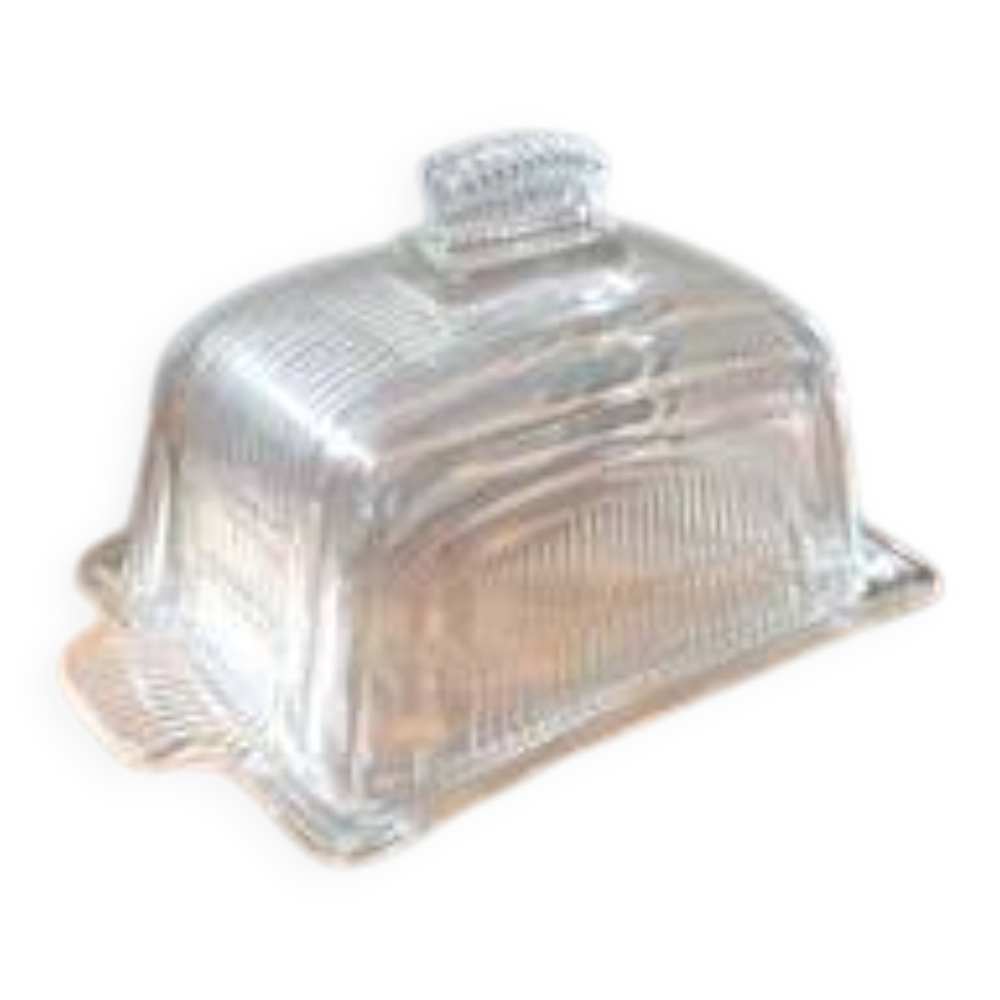 Vintage striped pressed glass butter dish