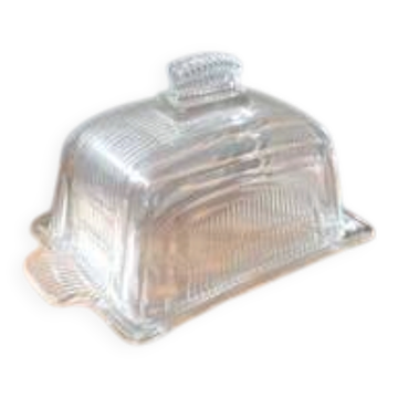 Beurrier vintage en verre pressé strié
