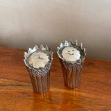 Silver metal pepper salt shaker duo