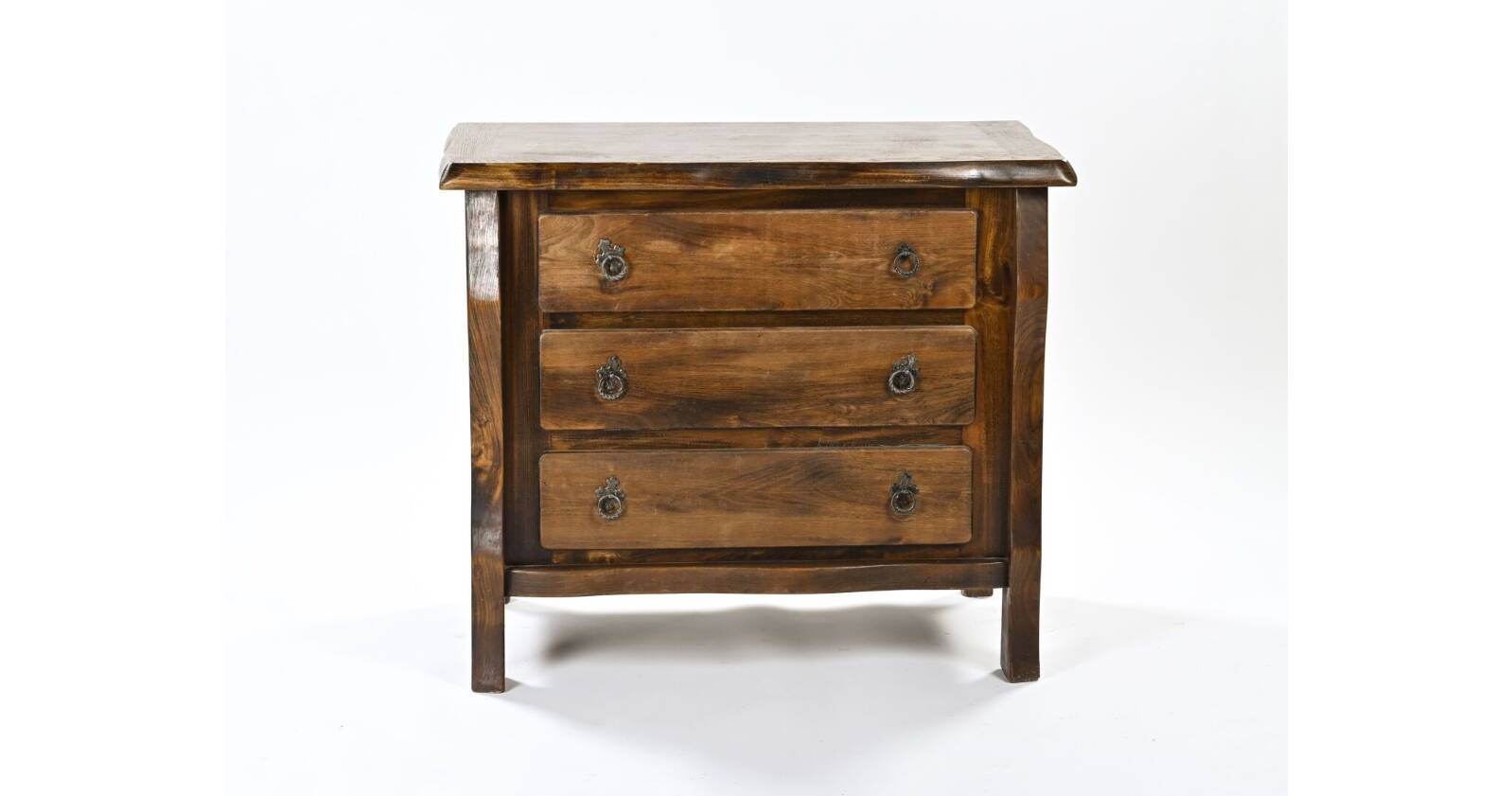 Three-drawer chest of drawers in tinted elm