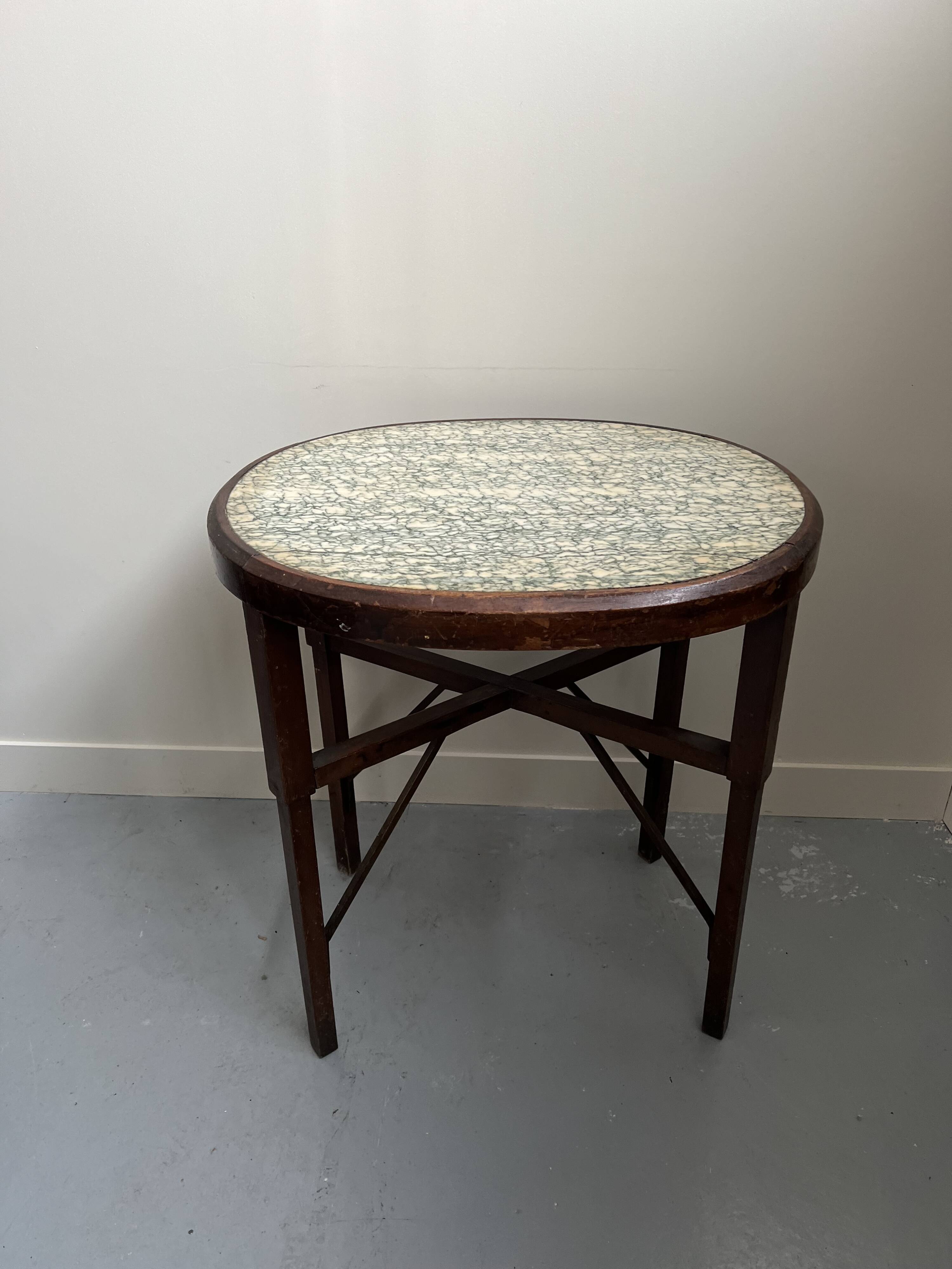 Art Nouveau oval table with marble top, late 19th century
