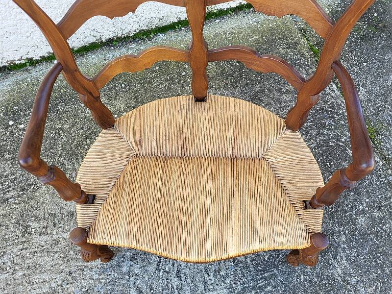 Provencal double armchair with woven rush in walnut