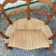 Provencal double armchair with woven rush in walnut