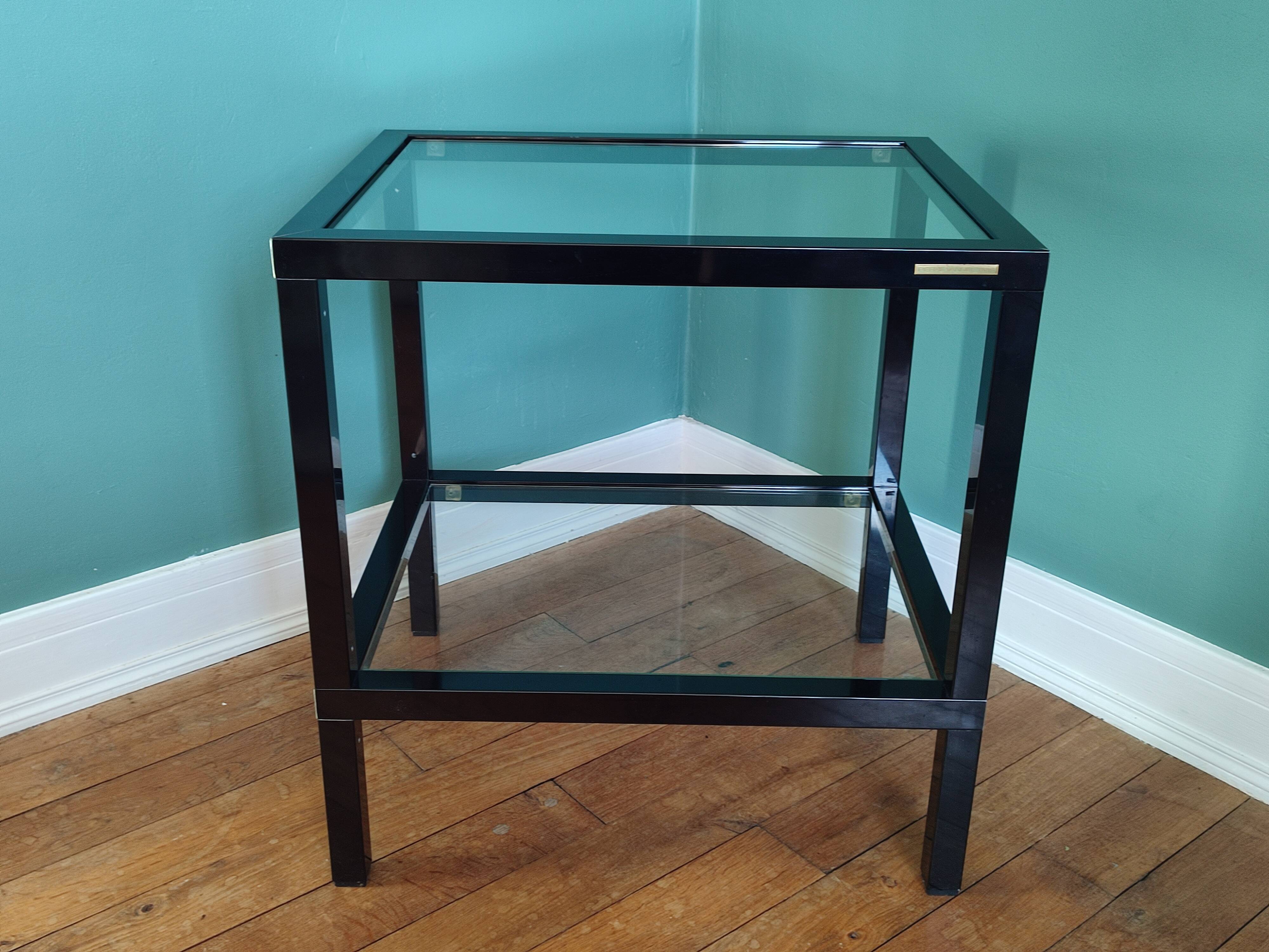 Rectangular table, end of sofa in metal and glass Vintage Vandel stone