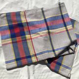 Light gray rectangle tablecloth with blue red yellow tiles