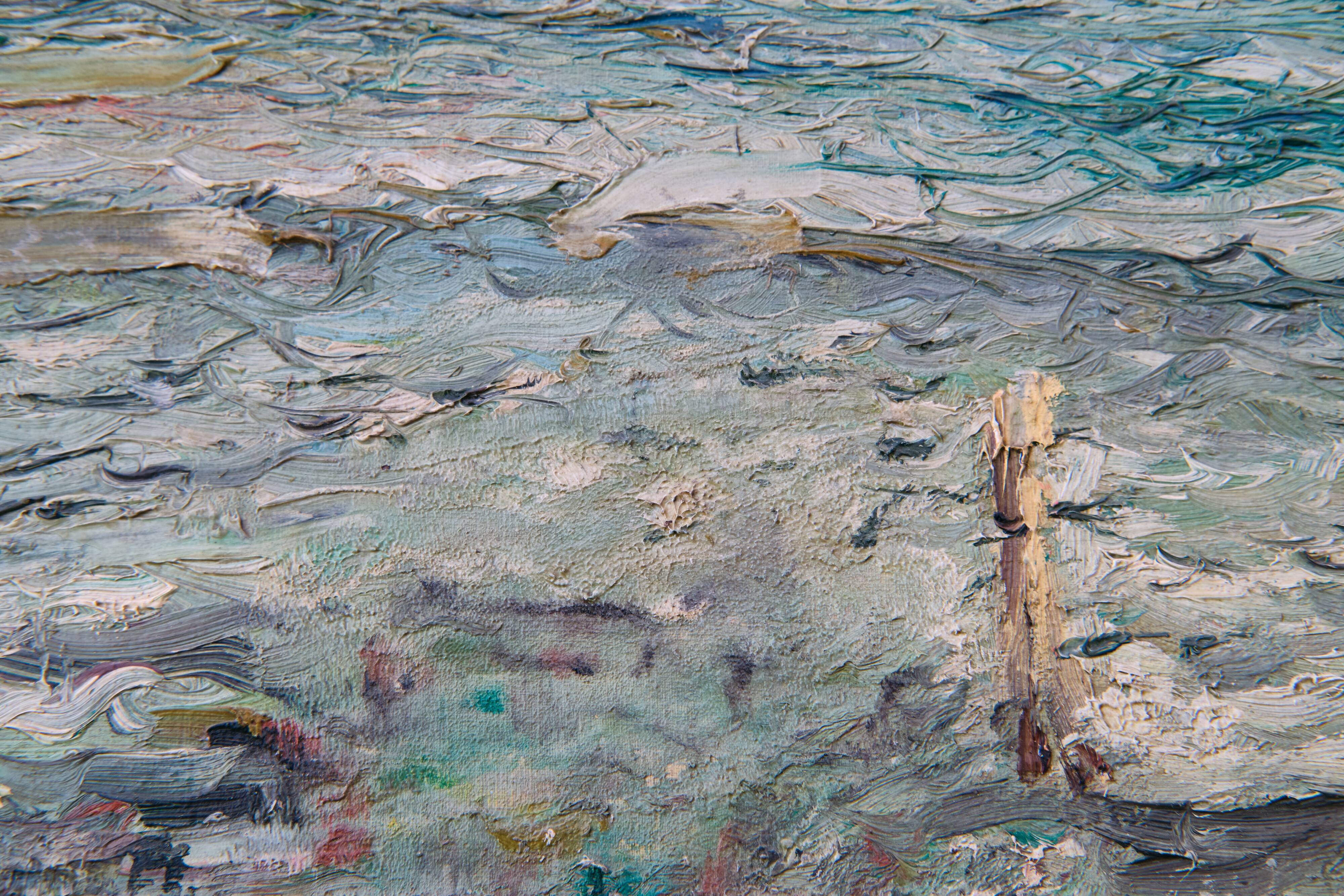 Quais et bateaux ugo pratella (1890-1978) huile sur toile