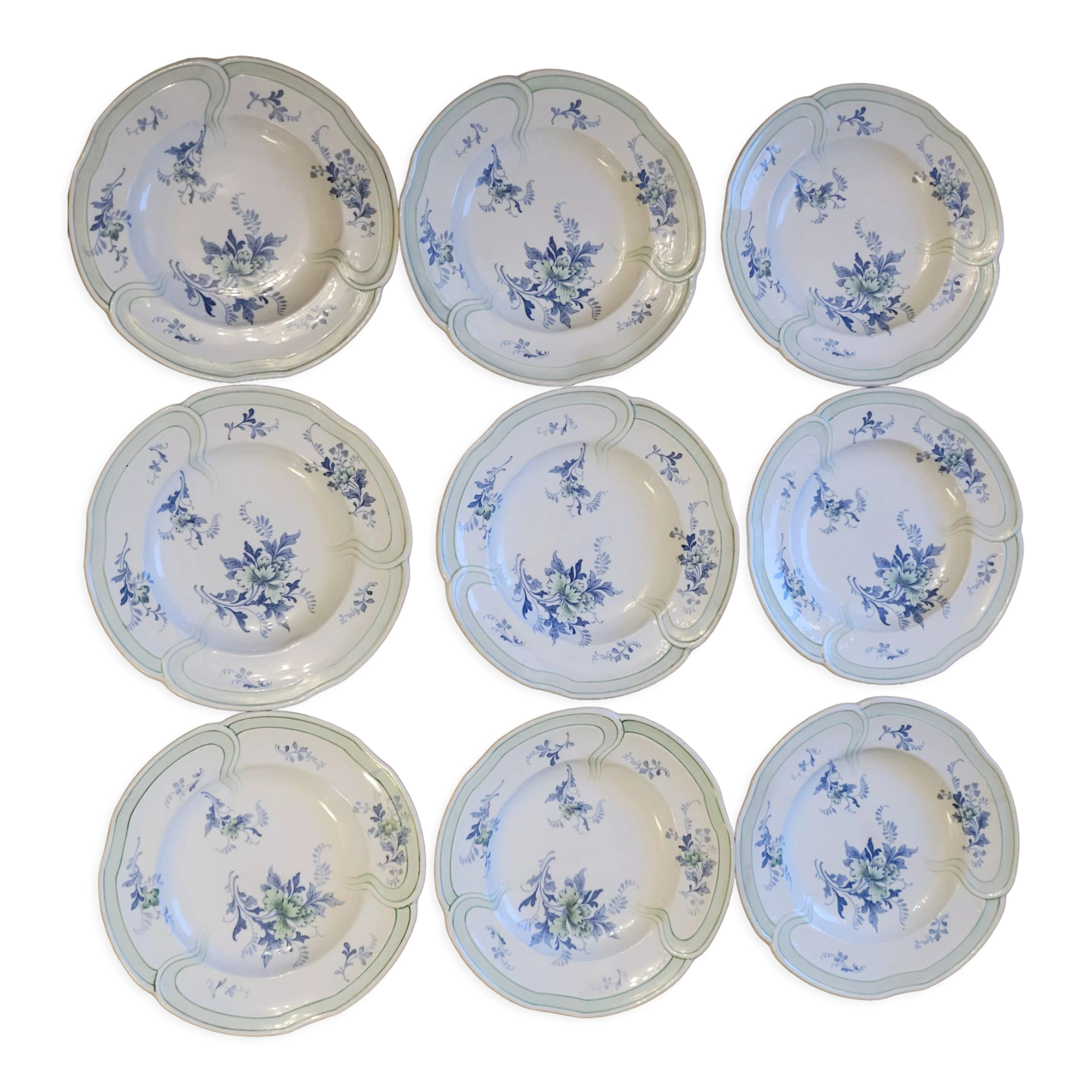 9 old K&G Lunéville hollow plates Regency model