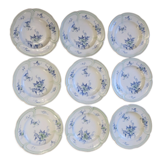 9 anciennes assiettes creuses K&G Lunéville modèle Régence