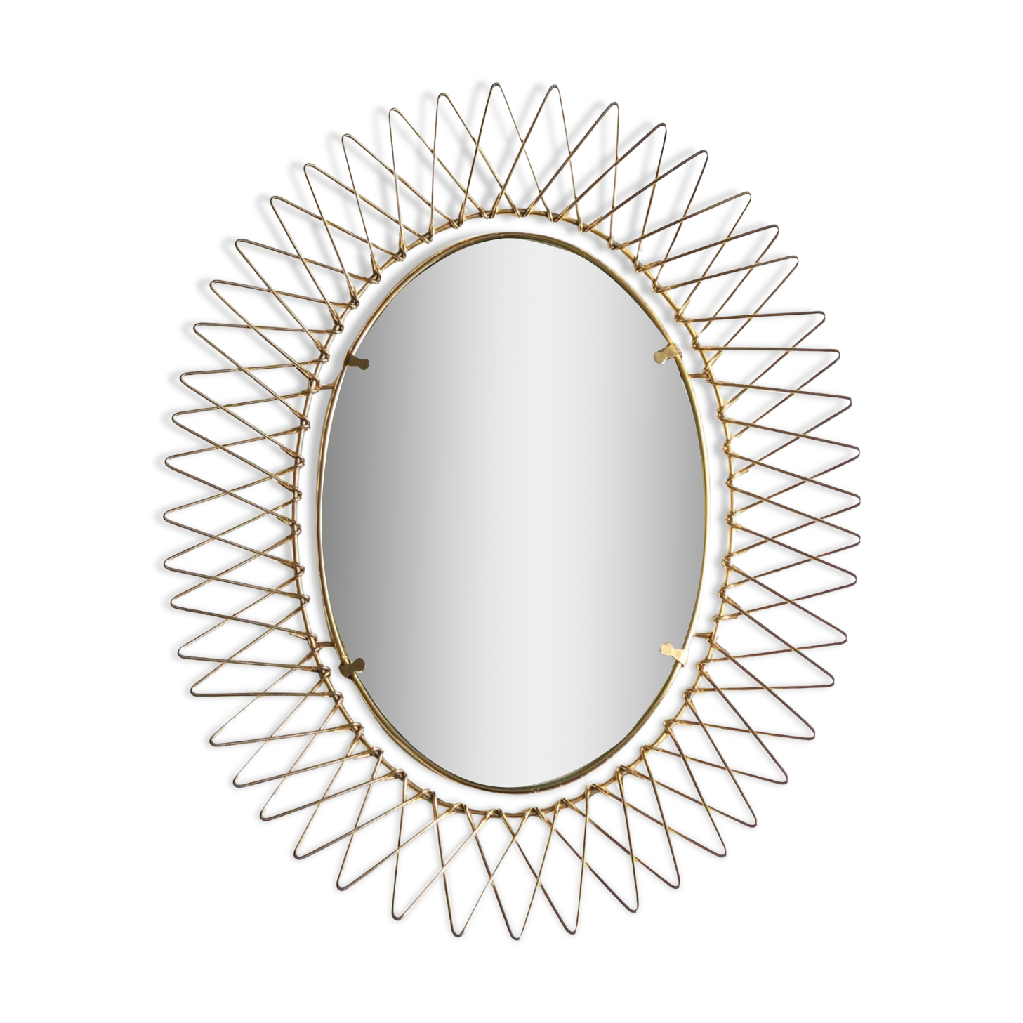 Oval golden sun mirror in metal, 1960s