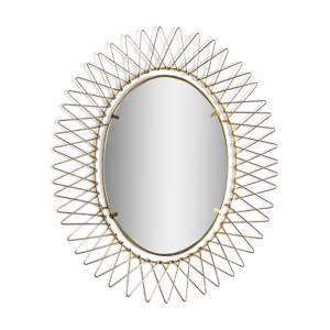 Miroir soleil doré ovale en métal,