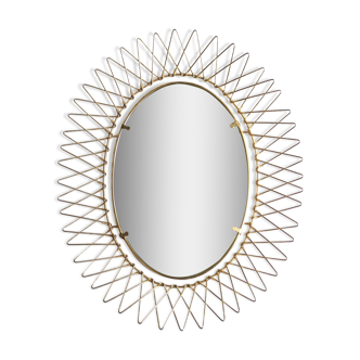 Oval golden metal sun mirror, 60s