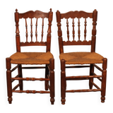 2 rush-seated oak chairs - 19th century