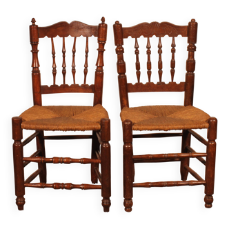 2 rush-seated oak chairs - 19th century