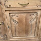 Buffet parisien art déco vintage rénové en bois massif et marbre gris 150cm