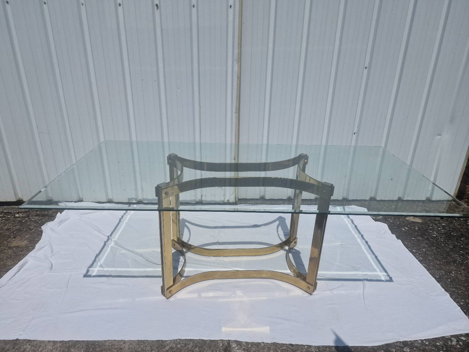 Vintage dining table golden brass chrome glass