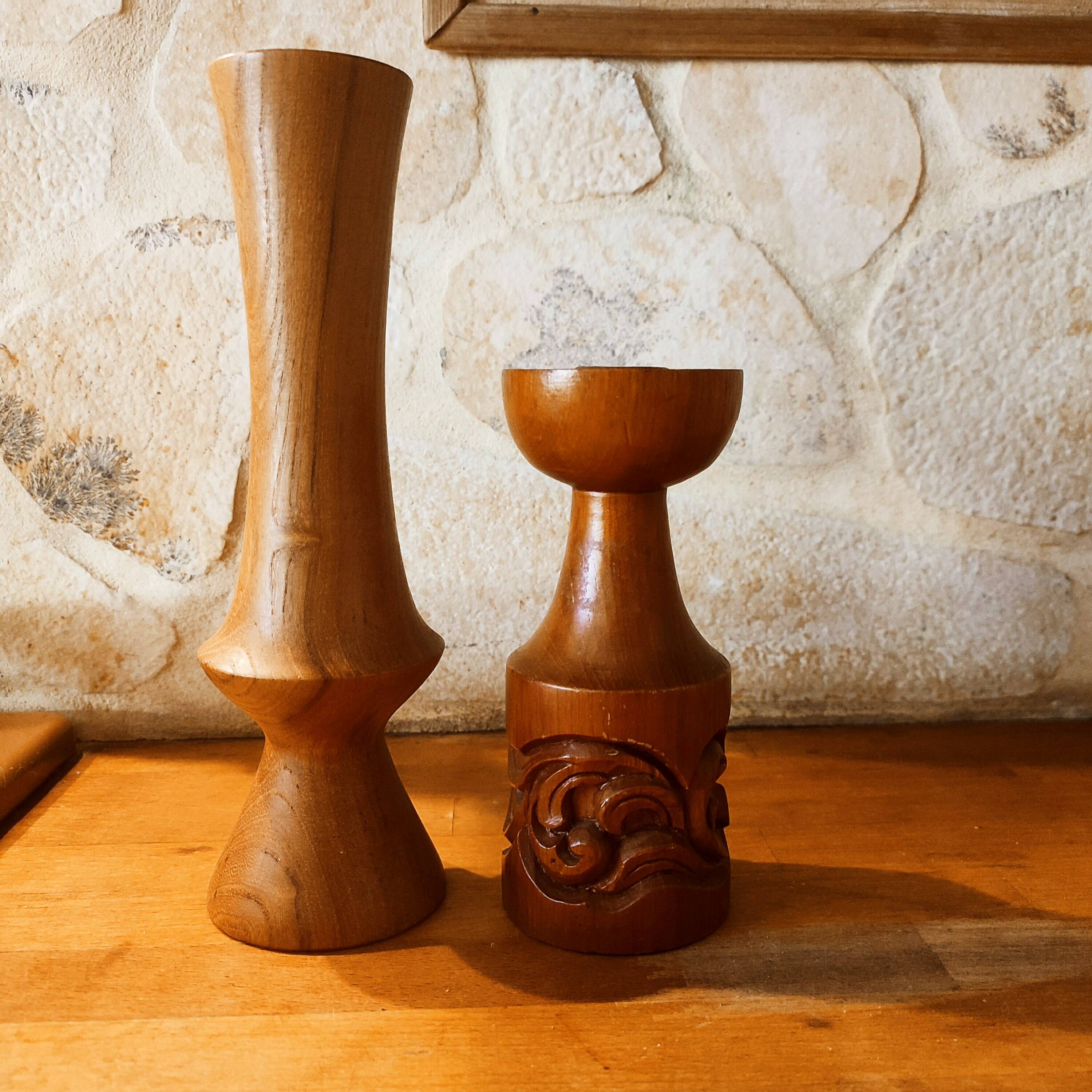 Pair of Scandinavian teak candle holders