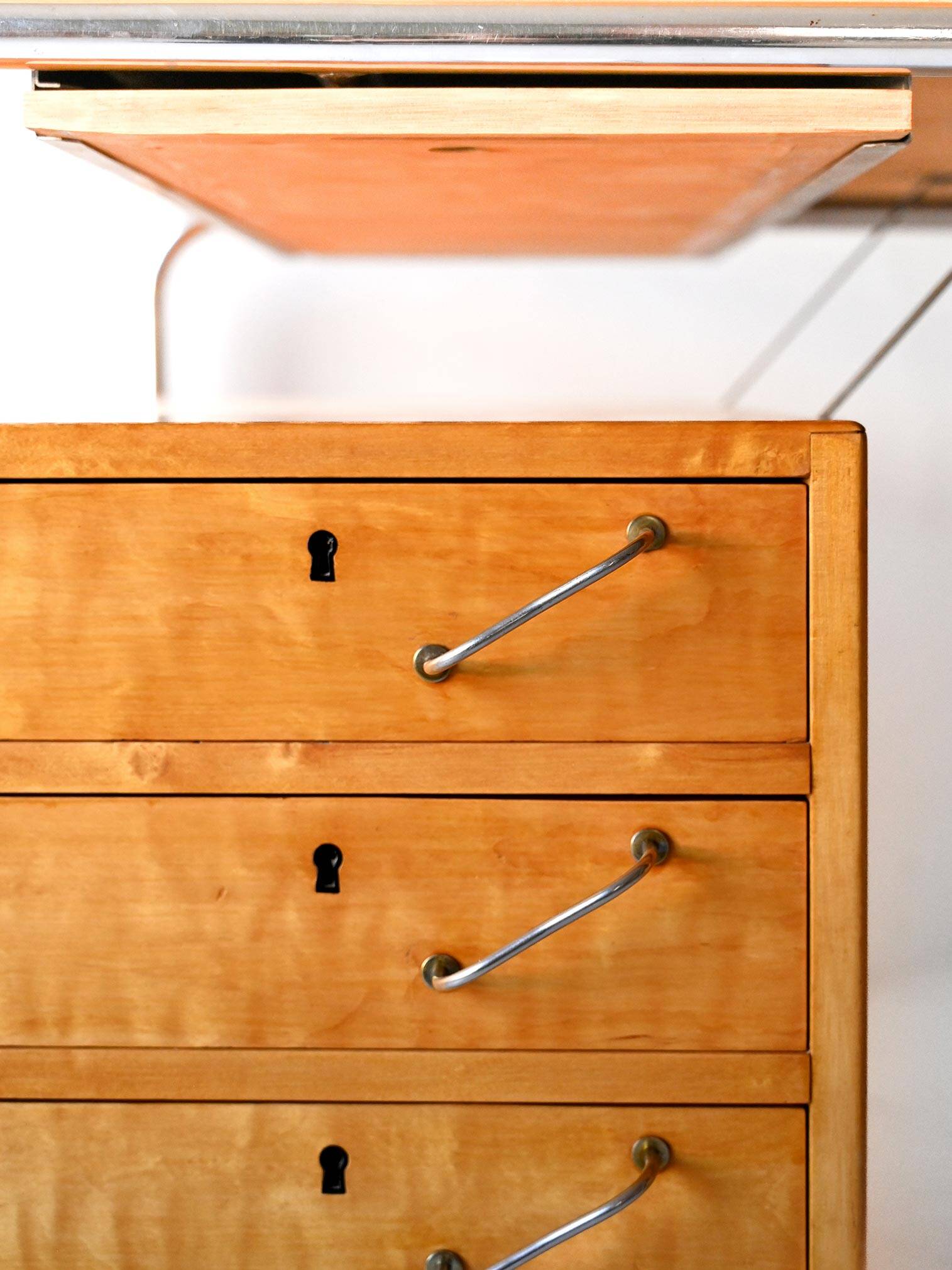 Bureau scandinave en bouleau et acier par Mücke & Melder, années 1930