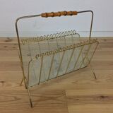 Magazine rack perforated sheet metal and bamboo, 50s