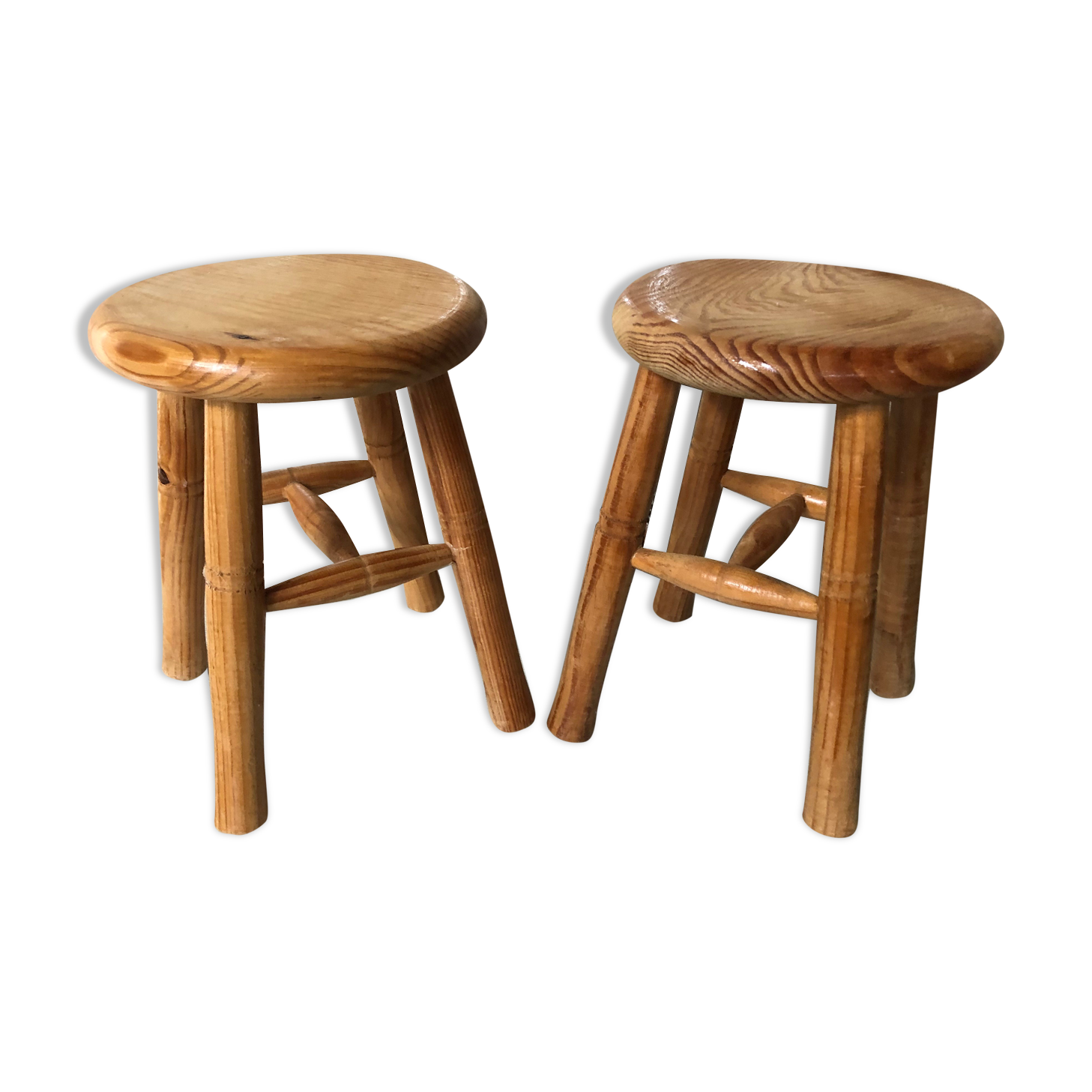 Pair old milking stool door pots light wood vintage