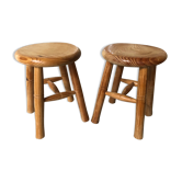 Paire ancien tabouret de traite porte pots bois clair vintage