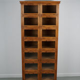 Vintage dutch oak haberdashery shop cabinet / vitrine drop down doors, 1930s
