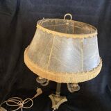 Gold-plated metal desk lamp with leather shade – Vintage elegance