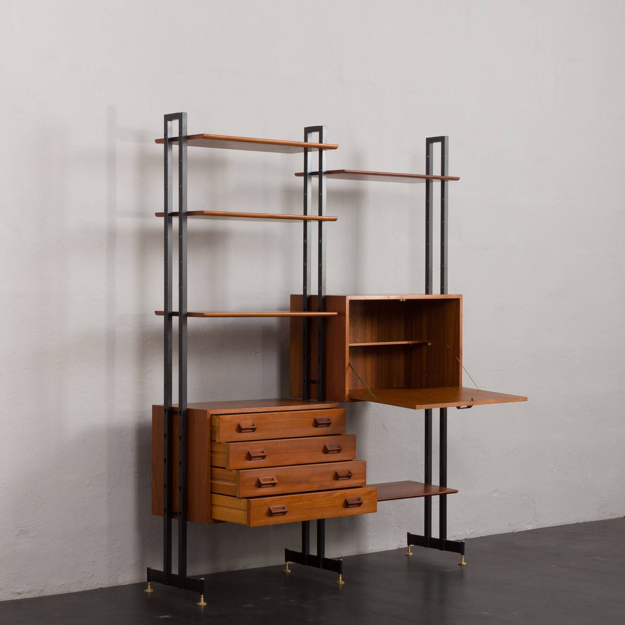 Italian mid century free standing wall unit or room divider with secretaire or bar cabinet, 1960s