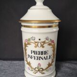 Pharmaceutical jar in limoges porcelain, "infernal stone"