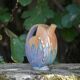 Flamed enameled stoneware bottle, pitcher, liquor bottle signed Denbac number 610, art vase