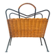 Vintage wicker and metal magazine rack 1970
