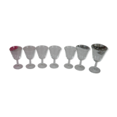 7 glasses the blueberries transparent glass and vintage white flowers 1960
