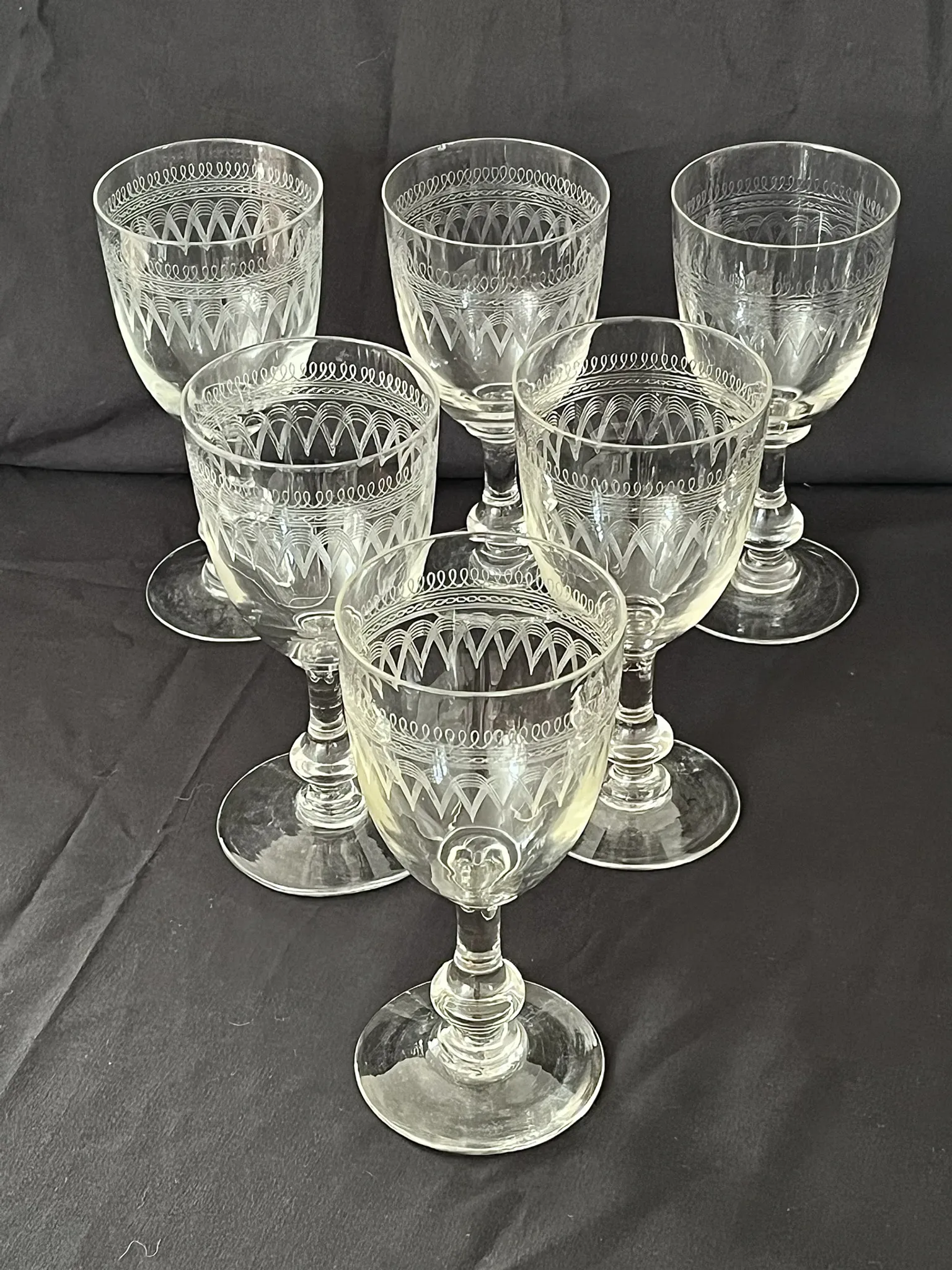 Wine glasses Antique Bohemian hand engraved crystal  – French country