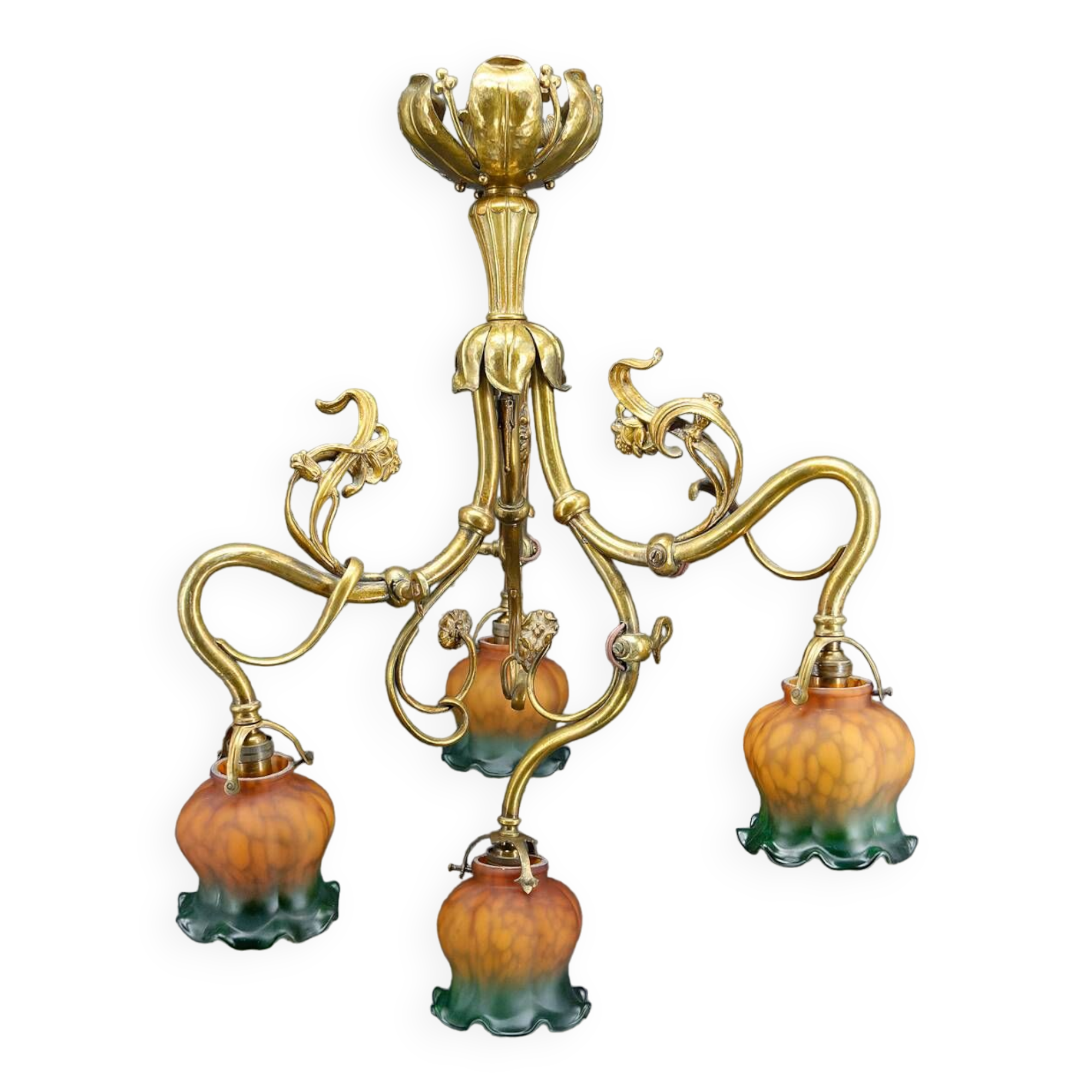 Art nouveau chandelier in gilt bronze, france, circa 1890