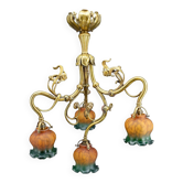 Art nouveau chandelier in gilt bronze, france, circa 1890