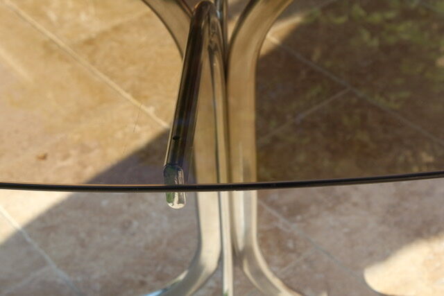Oval glass and stainless steel table 70s