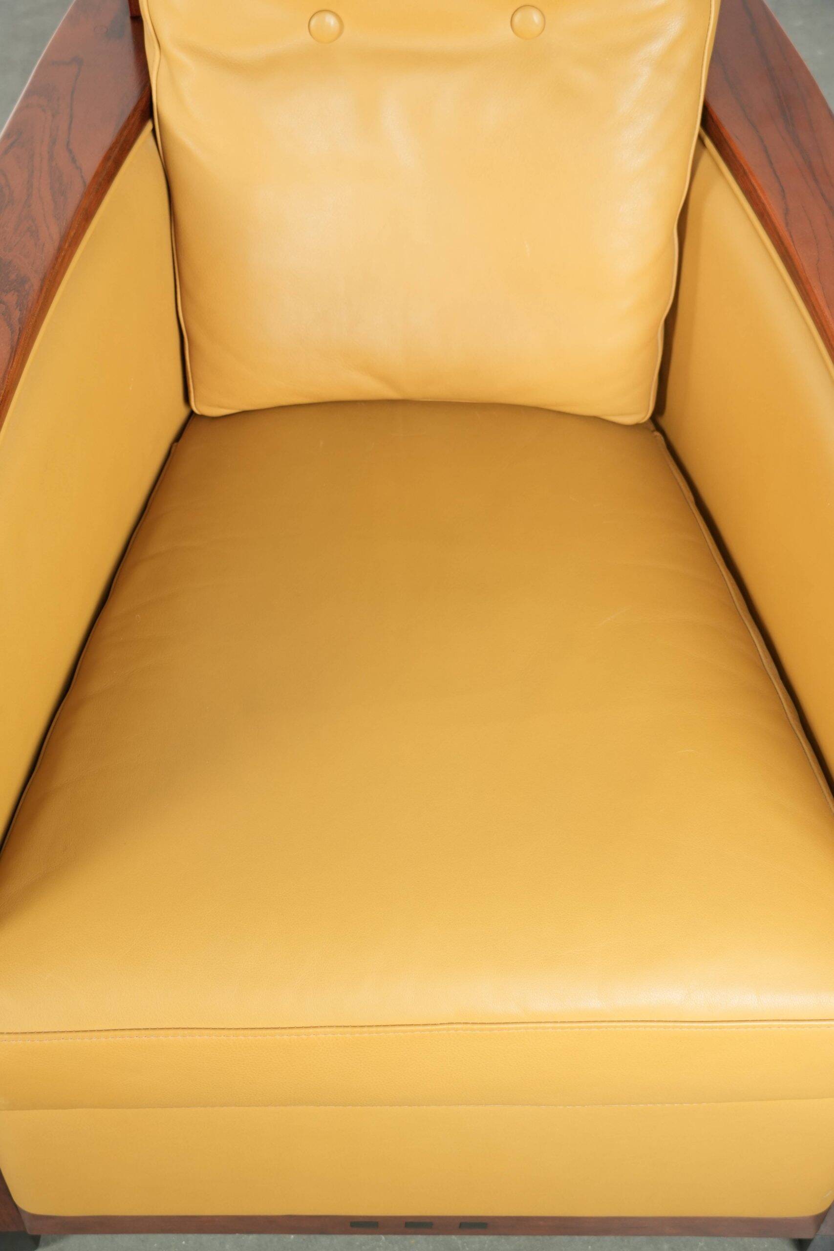 Set of two beautiful yellow cowhide Art Deco design armchairs