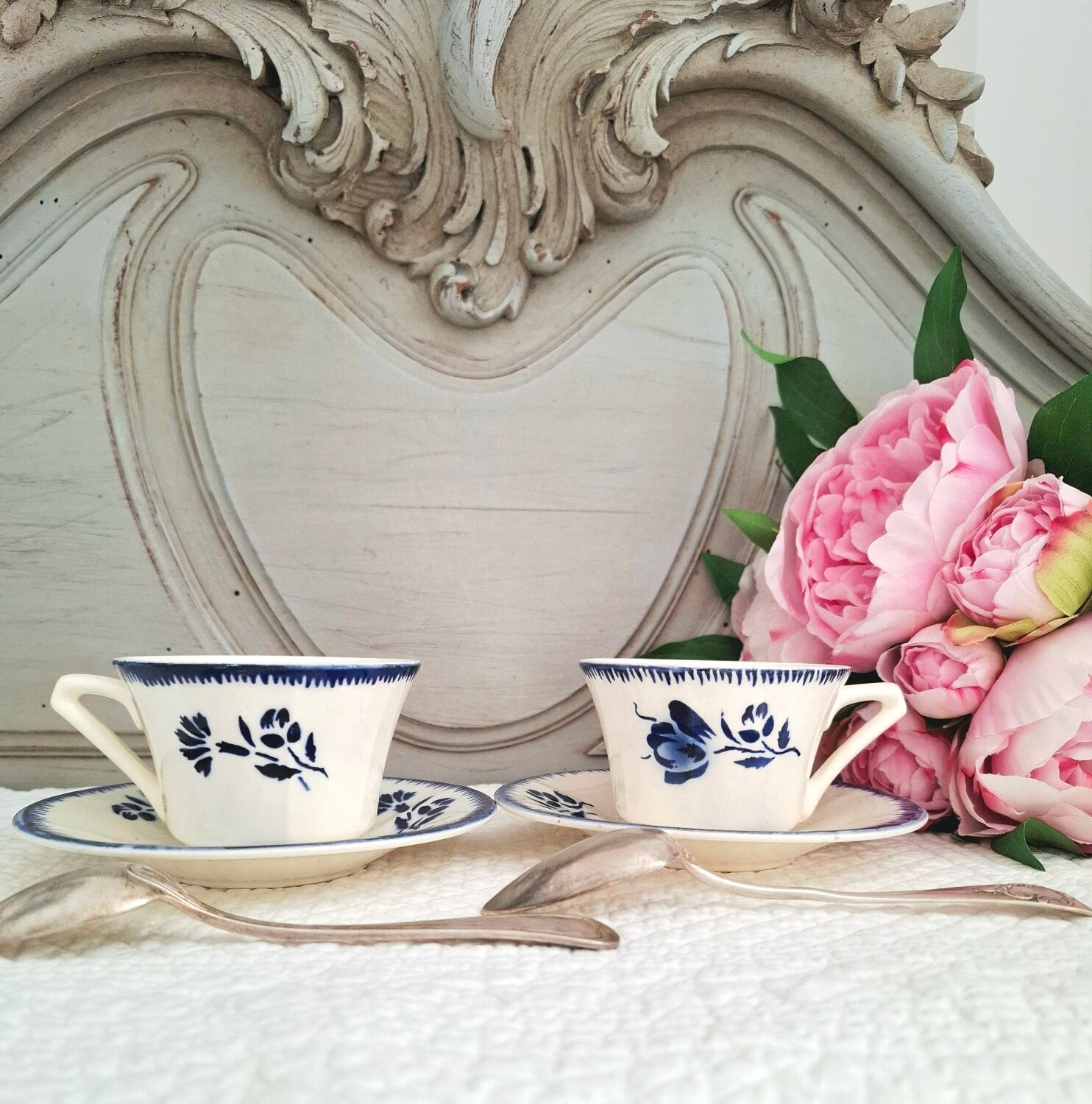 Antique cups with iron earthenware saucers