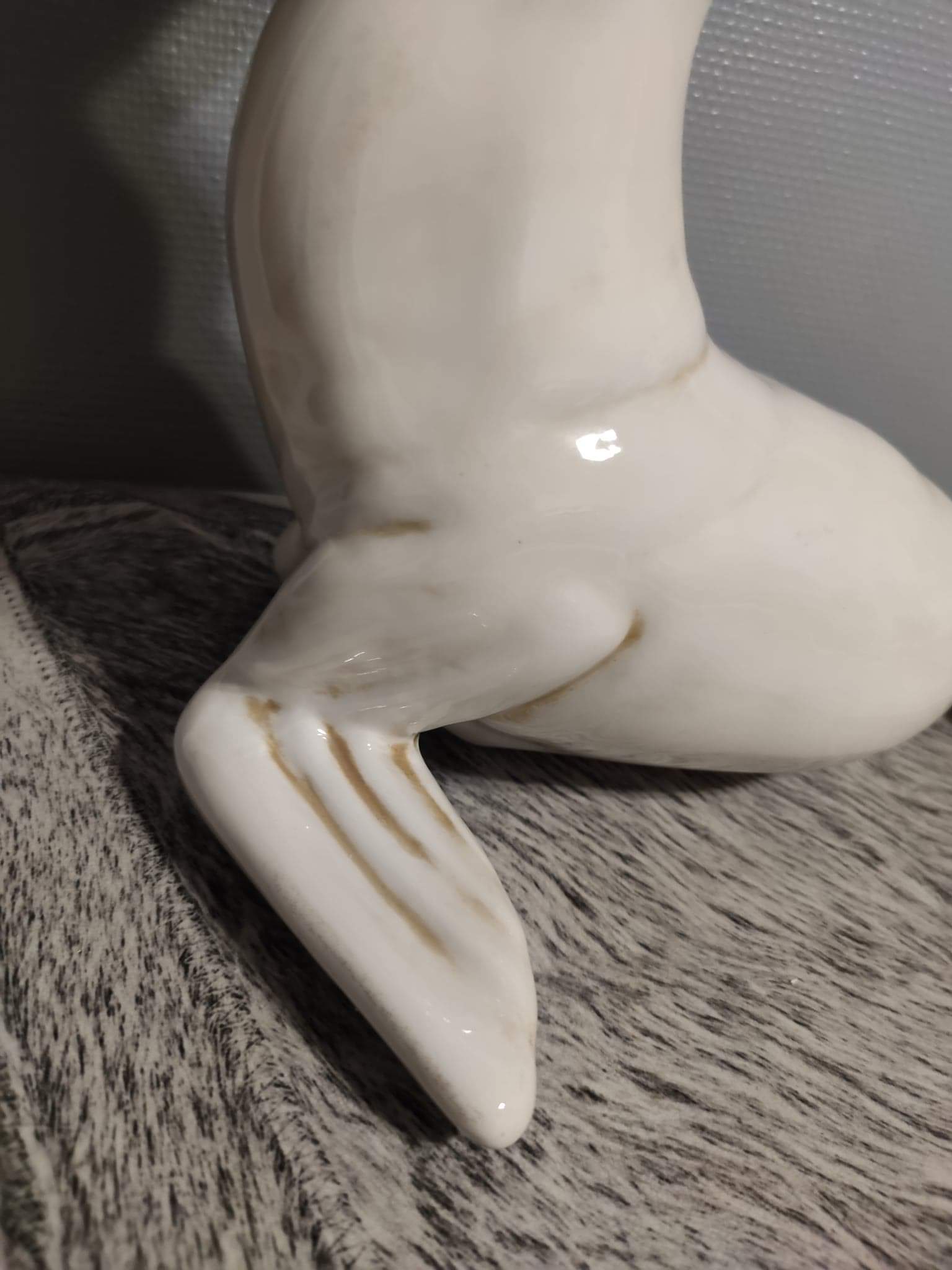 White ceramic sea lion lamp and opaline globe
