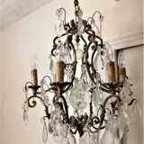 Old cage chandelier. Bronze and tassels. 6 arms of lights.