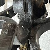 Pair of 3-light wrought iron candlesticks on vintage legs