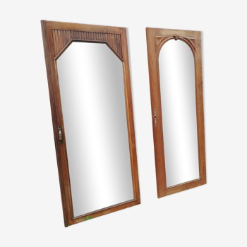 Duo de miroirs art déco sur anciennes portes d'armoires 70x160 cm