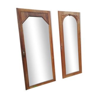 Duo de miroirs art déco sur anciennes portes d'armoires 70x160 cm