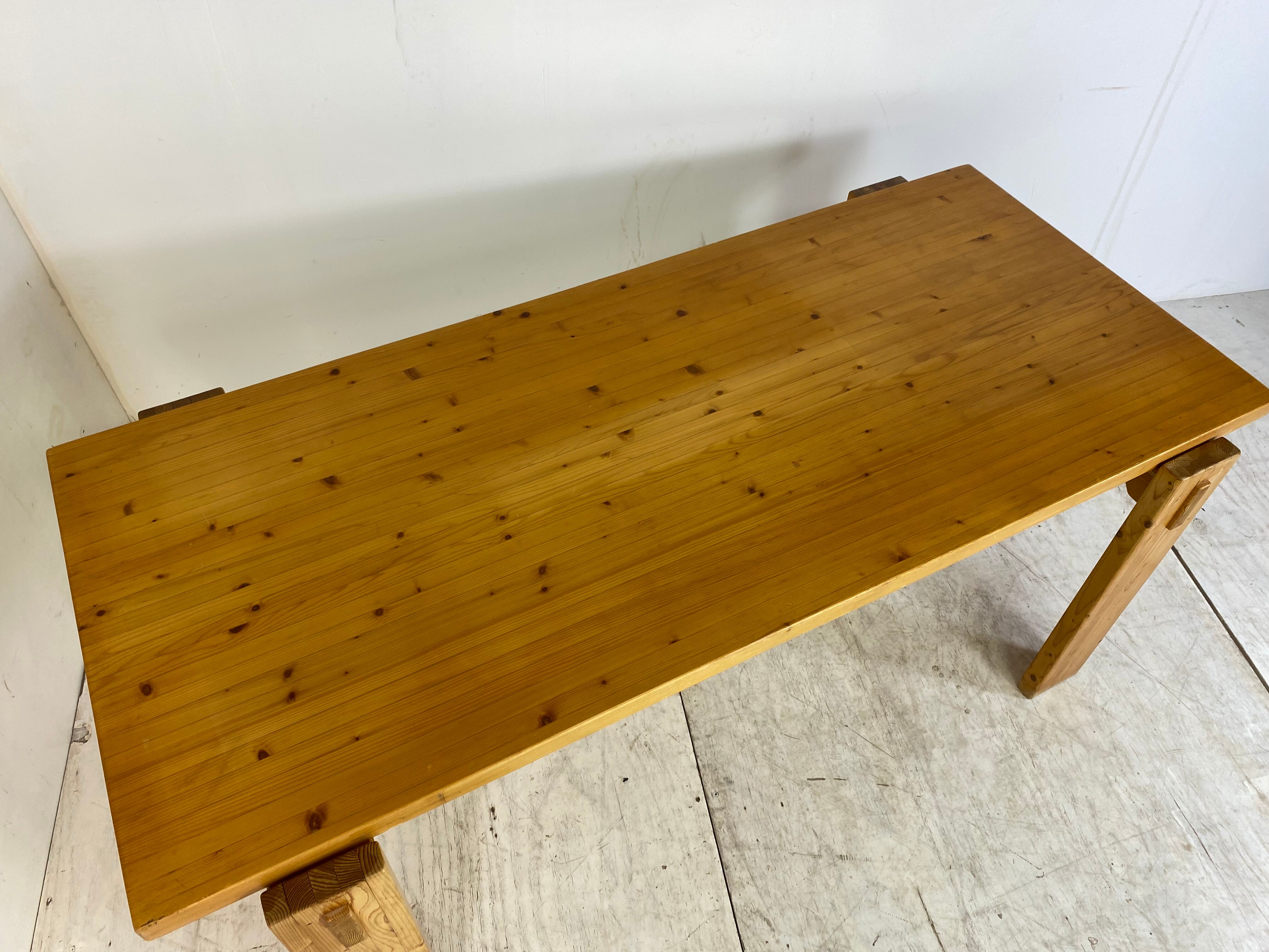 Scandinavian modernist brutalist pine rectangular dining table, 1960s