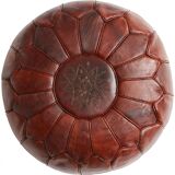 Handcrafted Moroccan Leather Pouf - Handmade - Delivered stuffed - Ottoman, footrest, floor cushion