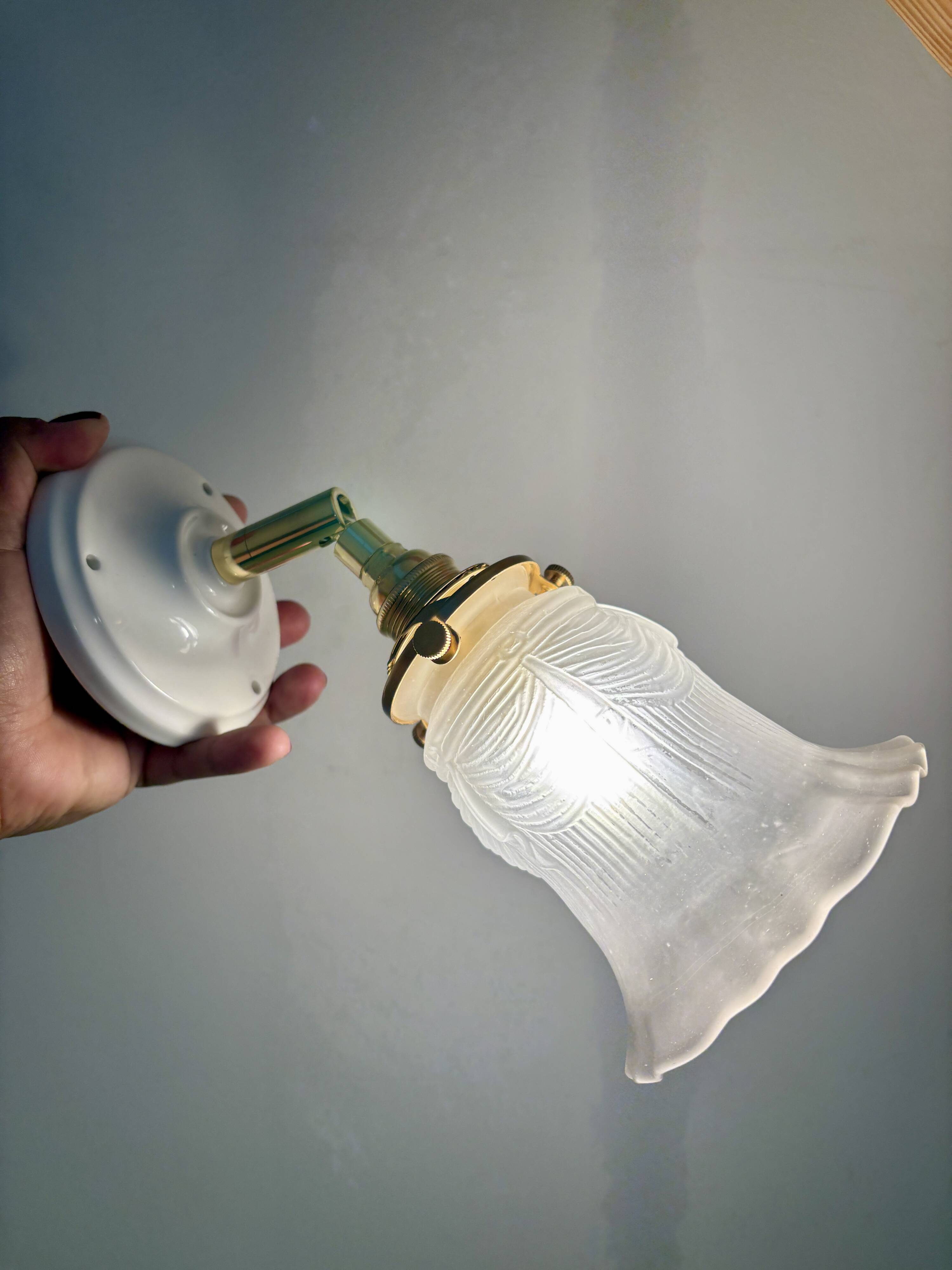 Vintage frosted glass tulip wall lamp