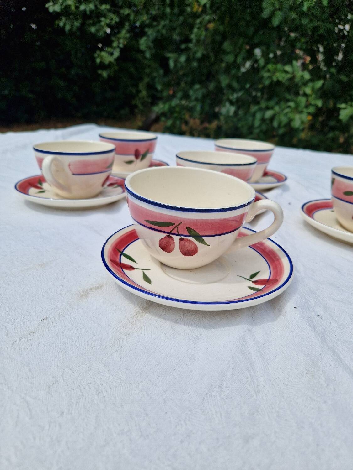 Set of 6 Antique Cups and Saucers
