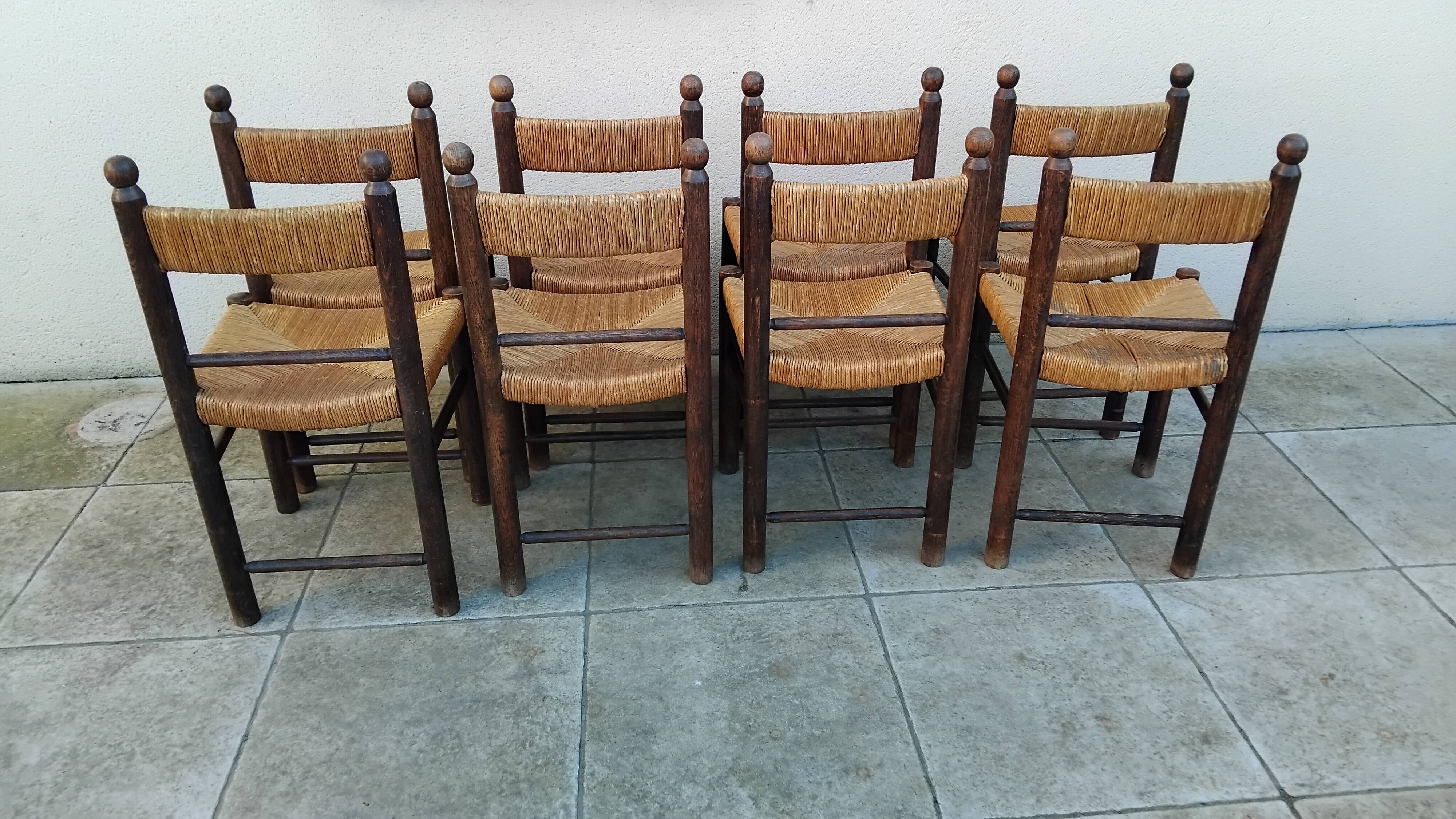 8 vintage straw chairs from the 1950s.
