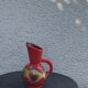 Red and beige glazed ceramic jug, pitcher, carafe, designer and vintage