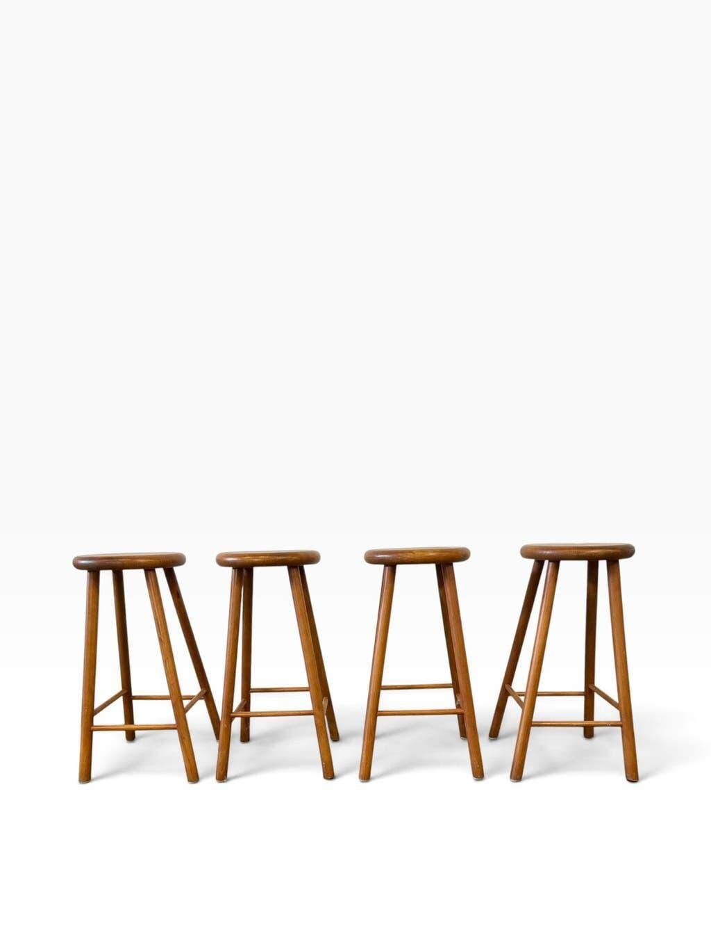 Ensemble de 4 tabourets vintage en bois / tabourets de bar